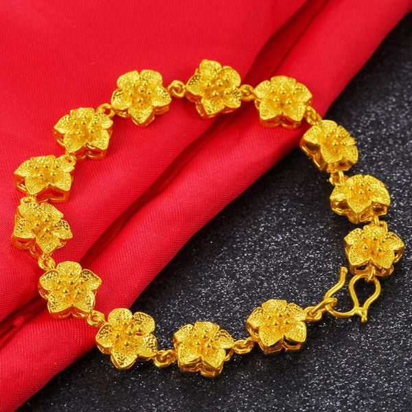 

link, chain 24k vietnam alluvial gold hand for women brass rose flower fashion charm bracelets bangle jewelry gift, Black