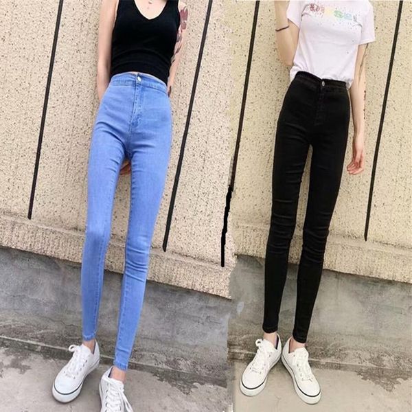 

arrivals woman autumn high waist ladies jeans bodycon solid street denim skinny pencil pants women's, Blue
