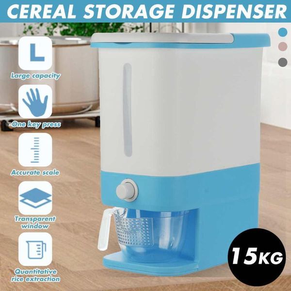 

storage bottles & jars 15kg 33lb rice bucket cereal dispenser moisture proof plastic automatic racks sealed metering food box grain bin cont