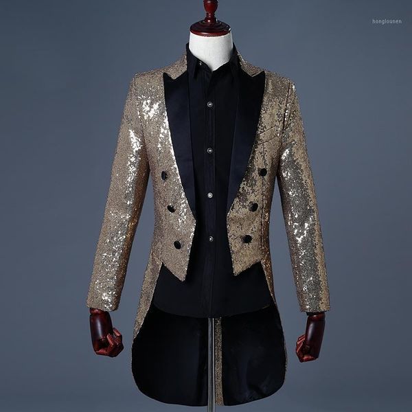 

men's suits & blazers fashion nice men gold silver red blue black sequin slim fit tailcoat stage singer prom dress costume wedding groo, White;black