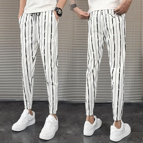 

men's pants summer black and white striped casual gentleman harem personality versatile goth mens clothing