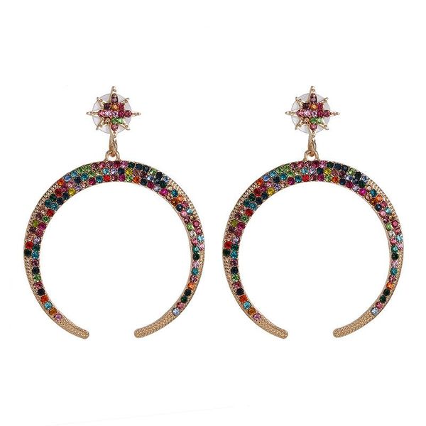 

vintage big luxury moon stars earrings black colorful full rhinestone statement for women golden boho jewelry 2021 dangle & chandelier, Silver