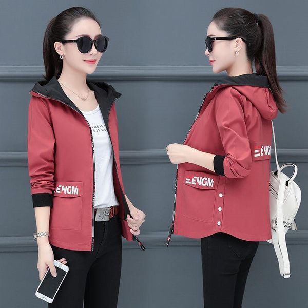 

women's jackets women jacket coat 2021 spring autumn windbreak female pocket zipper hooded outwear casual loose basic plus size 4xl, Black;brown