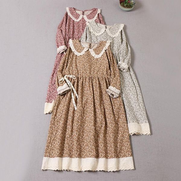 

casual dresses autumn floral dress women long sleeve tie waist 1775, Black;gray