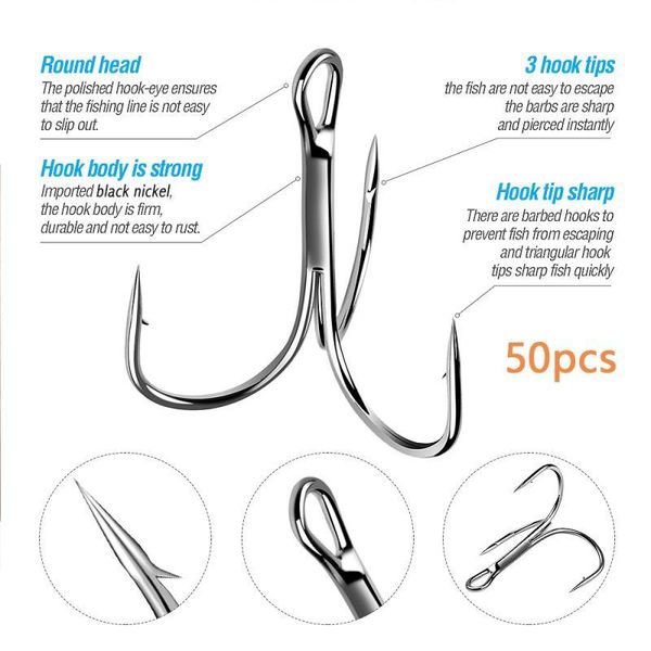 

50pcs/set barbed fishhooks fishing hooks sharp treble sea tackle accessories ocs squid 4/6/8/10/12#