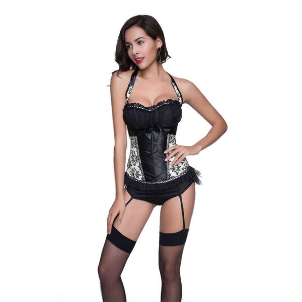 

luxury women's shapers women's lace halter printed chiffon corset, Black;white