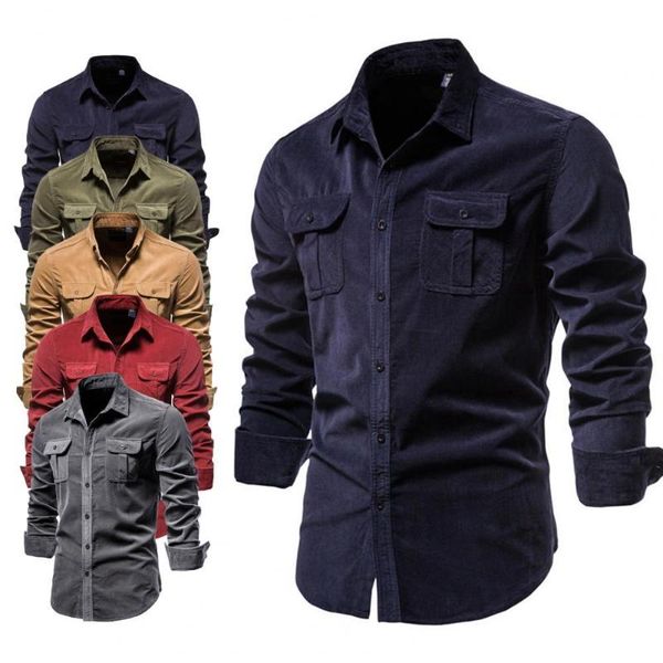 

men's casual shirts stylish slim button decor spring shirt men all match two pockets, White;black