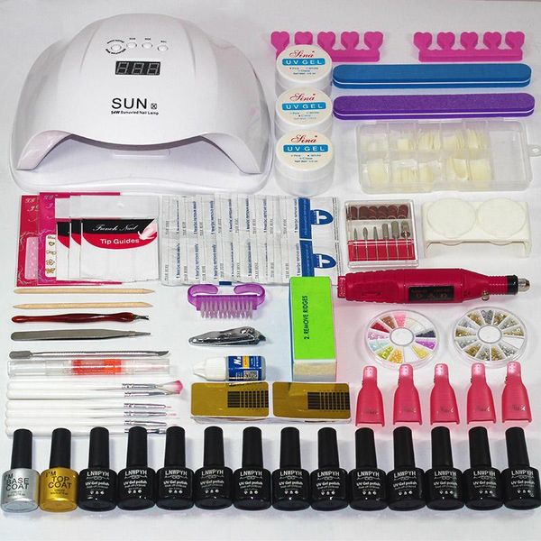 

nail art kits manicure set 48w/54w/36w uv led lamp choose 12 colors gel polish base coat electric handle tool