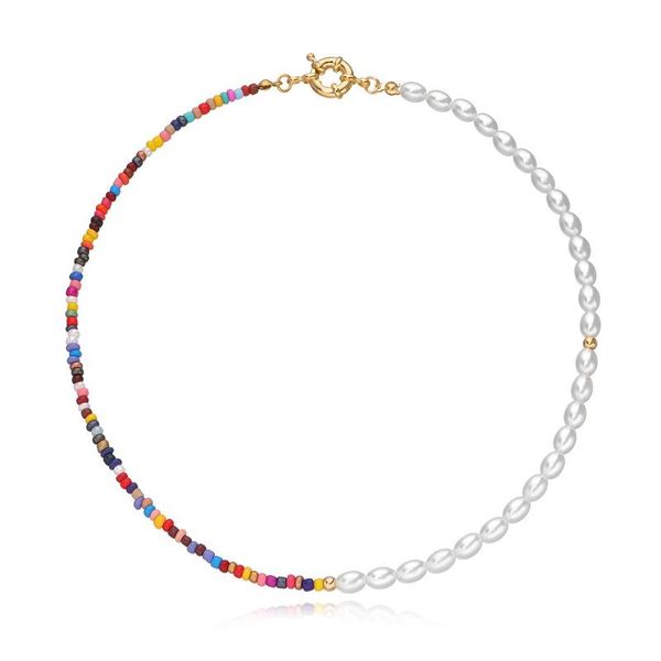 

chokers creative seed beads pearl exquisite choker necklace women fashion bohemian handmade clavicle party short necklaces jewelry, Golden;silver