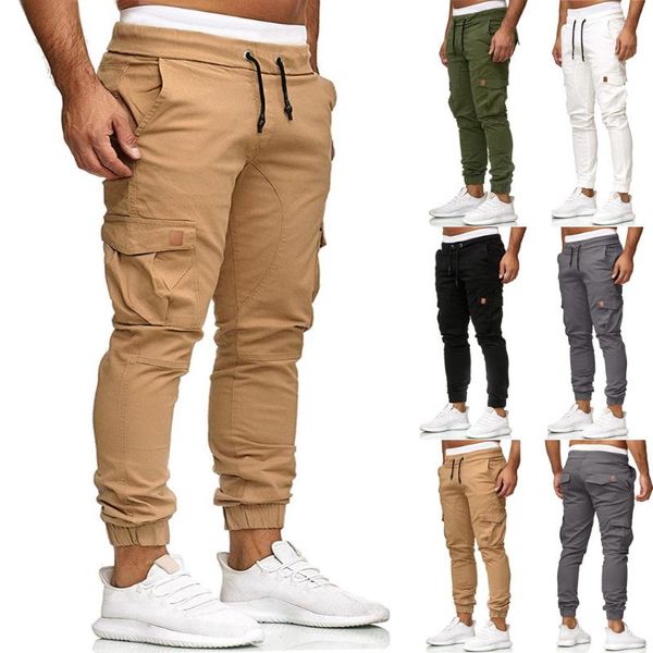 

men's pants men sweatpants slacks casual elastic joggings sport solid baggy pockets trousers man sell l919, Black