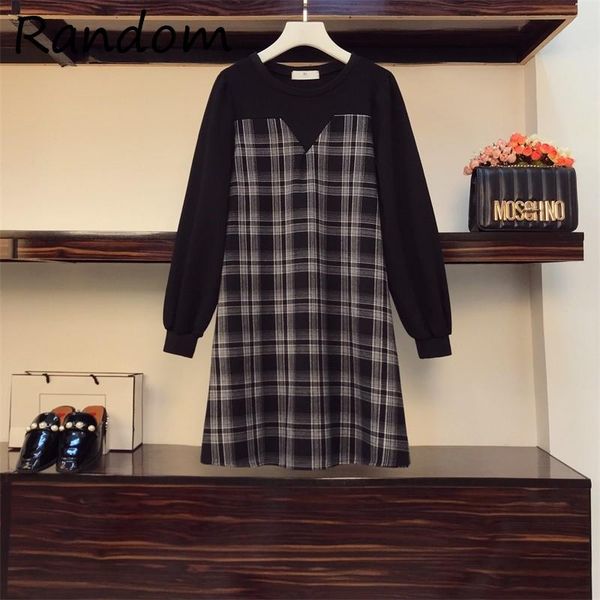 

casual dresses plus size women sport sweatershirt plaid black dress long sleeve o neck fashion mini 2021 fall autumn clothing, Black;gray