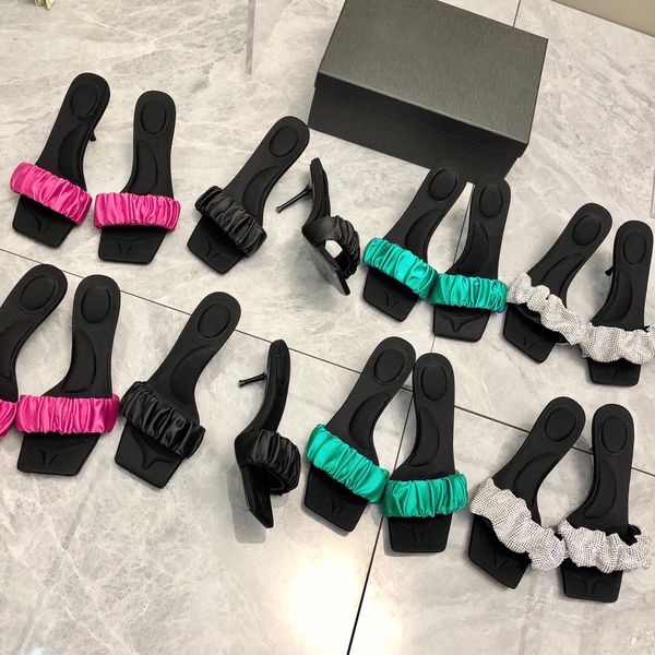 

fashion luxury designer sandals women summer banquet silk rhinestones dress shoes lady high heels q-418, Black