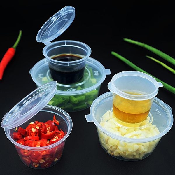 

50pcs 25/30/40ml plastic takeaway sauce cup containers box with hinged lids disposable pigment paint palette storage bottles & jars