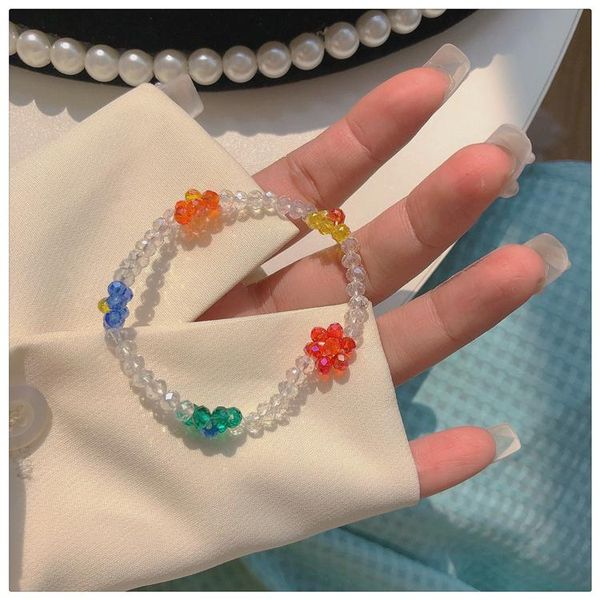 

transparent bead daisy sweet colorful crystal flower bracelet handmade woven wristlet for women girls party jewelry charm bracelets, Golden;silver
