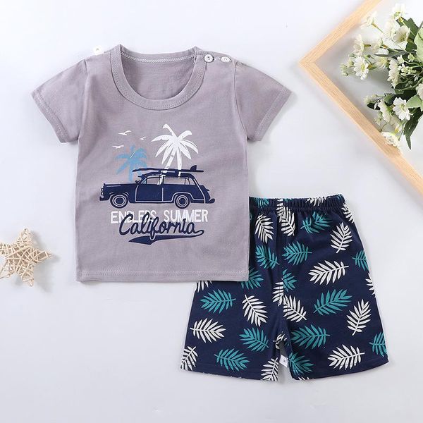 

clothing sets zwf896 with short sleeve pullover tee shirts + shorts green dinasuar print clothes set for kids infant toddler, White