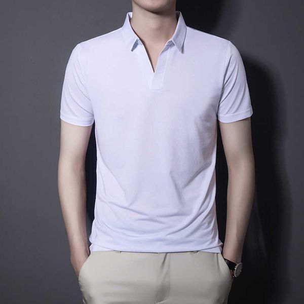 

ymwmhu solid fashion polo shirt men short sleeve thin summer cool polo shirt streetwear slim fit men casual shirt plus size 210707, White;black