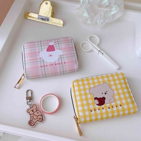 

korean women cartoon cute bear short wallet female small purse coin clutch cash organizer money bag, Red;black