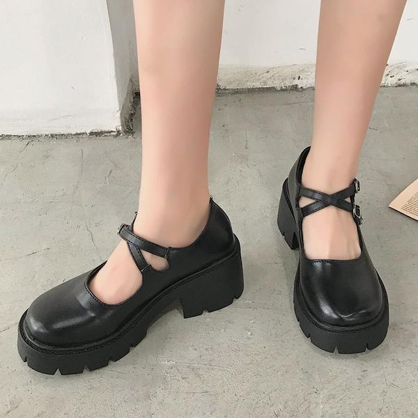 

mary jane shoes women's patent leather college style thick sole single japanese heel shallow mouth small dress, Black