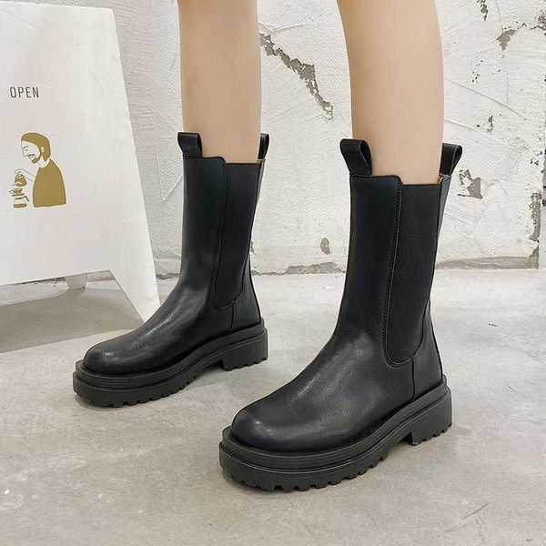 

boots 2021 spring fashion women's shoes short thick soled heel medium, Black