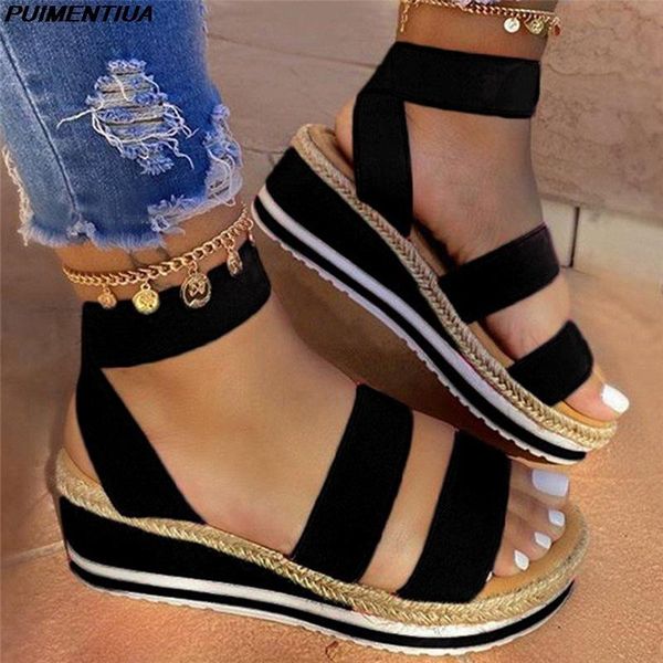 

puimentiua women sandals summer shoes casual slip on ladies flats woman solid black platform candy color footwear female