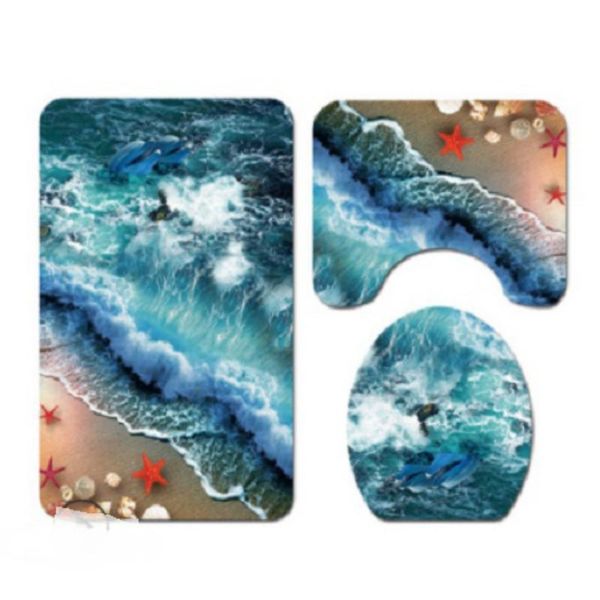 

shower curtains ocean printed curtain toilet floor pad 4 piece bathroom anti slip carpet set 2021 summer