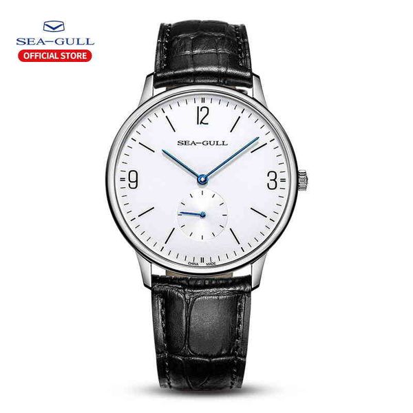 

seagull brand manual mechanical watch ultra-thin simple men's business leather strap waterproof 819.612, Silver