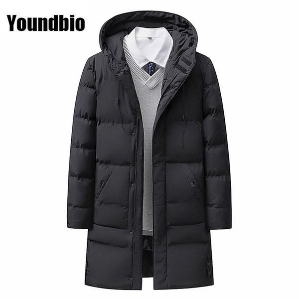 

winter men parkas hooded warm mid-length coat solid color casual fashion streetwear parka large size 8xl 211214, Black