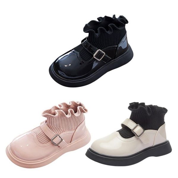

boots girl' knitting sock ankle shoes small leather princess, Black;grey