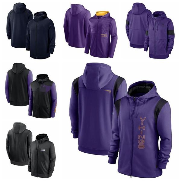 

minnesotavikingsmen women youth football sideline team performance full-zip hoodie purple, Black;red
