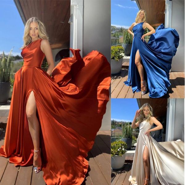 

party dresses 2021 autumn fashion one shoulder orange sleeveless slit big swing homecoming female pure color a line prom vestidos, White;black