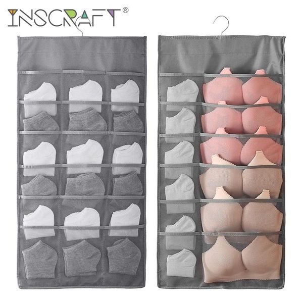 

closet hanging organizer with mesh pockets dual sided wardrobe bra sock storage bags space saver underwear boxes & bins