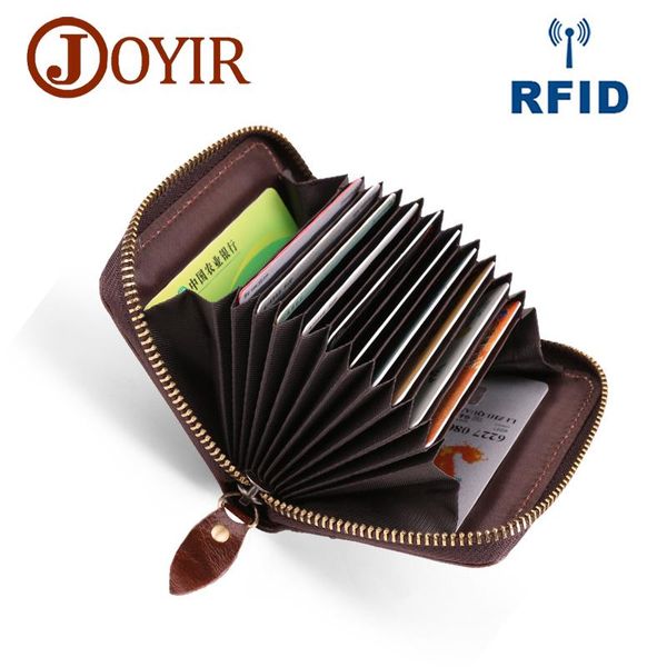 

card holders joyir genuine leather holder rfid business cowhide wallet men women id coin purse, Brown;gray