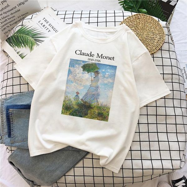

claude summer art large size womens t shirt loose short sleeve casual letter printing harajuku ins tees vintage, White