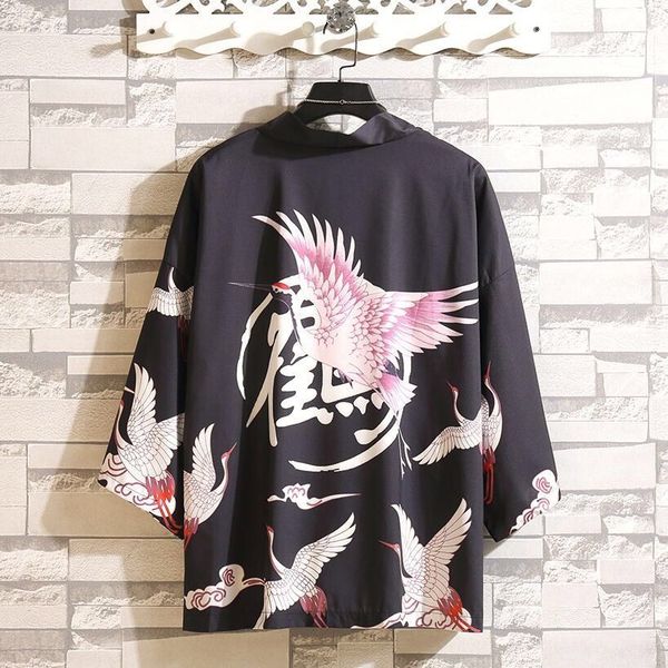 

wzplzj japan style anime dragon printed black thin kimono men japanese streetwear oversize losse jackets casual outerwear, Black;brown