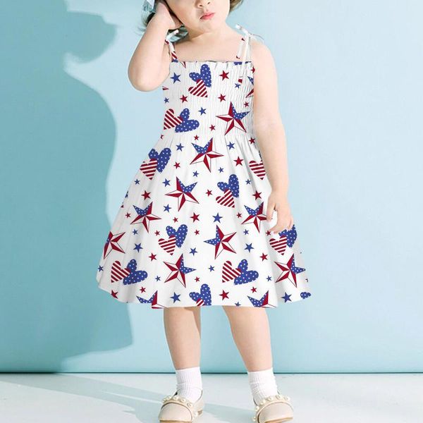 

girl's dresses robe fille 2 to 7 years baby girls elegant independence day 4th-of-july princess beach suspender dress sleeveless summer, Red;yellow