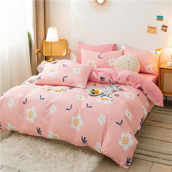 

bedding sets honey flower cotton printed pillowcase quilt cover bed sheet  size king four-piece set