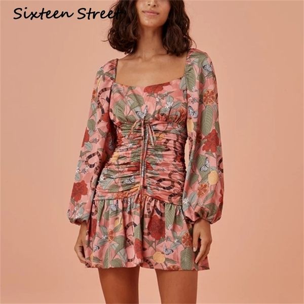 Verão praia floral impresso vestido mulher sleeve sleeve quadrado boho tropical férias férias femininas design 210603