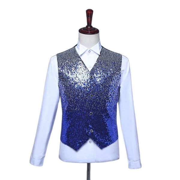 

men's vests mens slim fit sequins paillette v-neck shiny party dress suit vest men dj club stage singer waistcoat gilet homme 3xl, Black;white