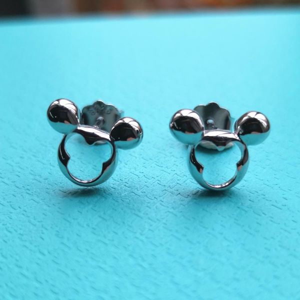 

ladies sterling silver classic cartoon mouse hollow round earrings jewelry cute stud, Golden;silver