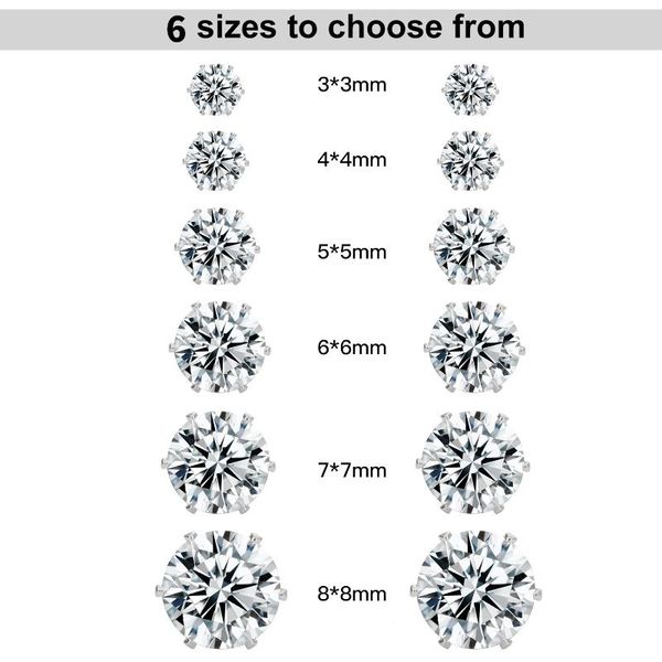 

stud women's cz earrings the copper plating platinum round zircon earring set (6 pairs) gifts for friends and wife, Golden;silver