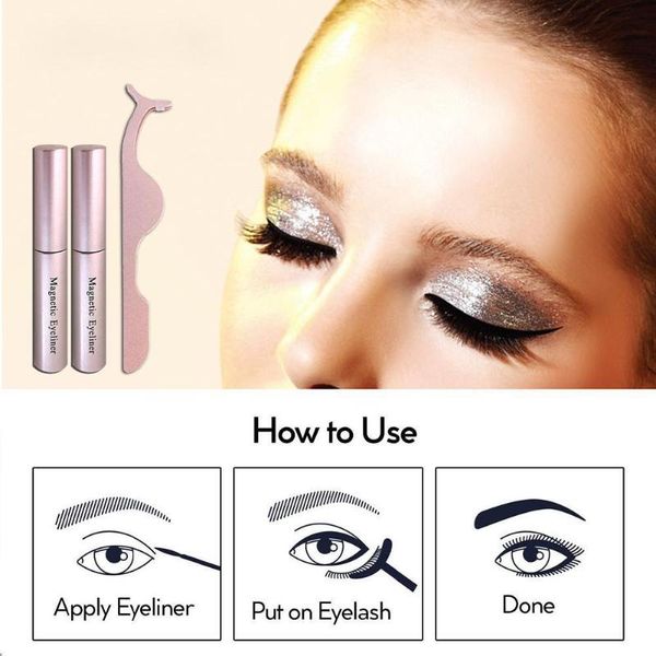 Fünf Paar magnetische Wimpern 2 Eyeliner Tragen Sie Flüssigkeit zum Festlegen von Make-up-Tools Pinzette Einfach K6T7 Falsch