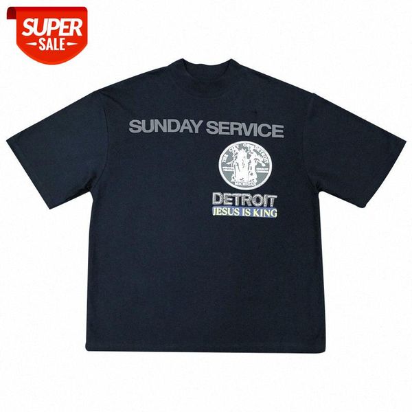 

jesus is king detroit tee high street loose short-sleeved distressed letter printed t-shirt #hx6p, White;black
