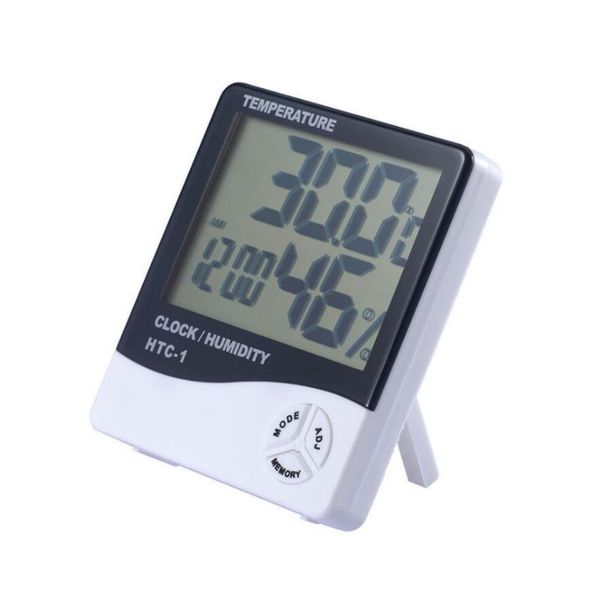 Tragbare digitale LCD-Temperatur-Hygrometer-Uhr-Feuchtigkeitsmesser-Thermometer mit Uhr-Kalender-Alarm HTC-1 mit Box DHL