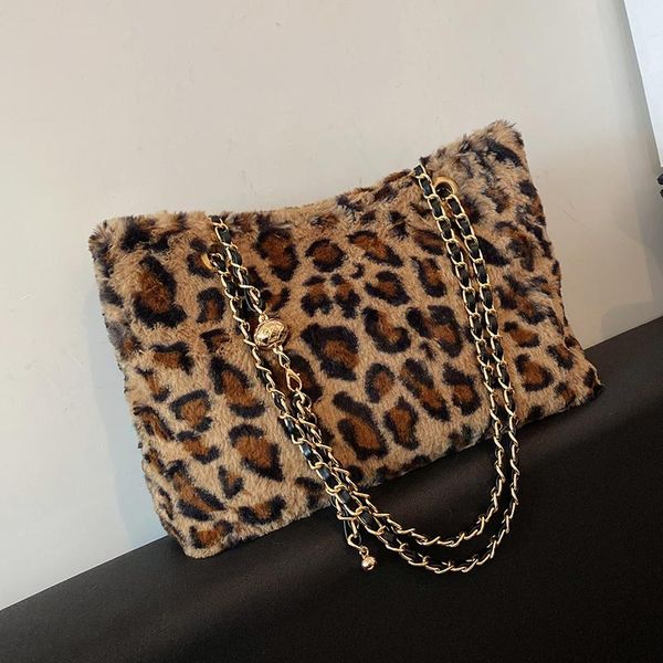 

evening bags leopard soft faux fur crossbody for women 2021 winter trend lady trending chain shoulder handbags