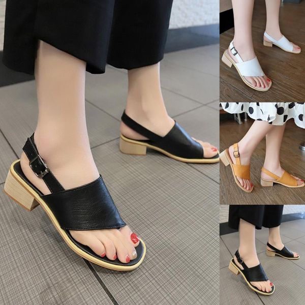 

sandals fashion large size belt buckle solid color flip flops thick heel, Black