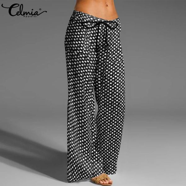 

celmia women vintage polka dot wide leg pants 2021 fashion high elastic waist trousers female casual loose work party pantalones women', Black;white
