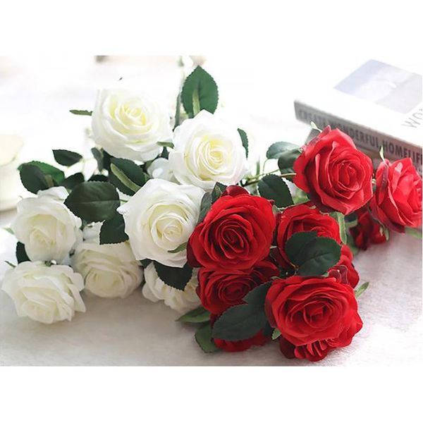 

romantic rose artificial flower diy red white silk fake for party home wedding decoration valentine's day decorative flowers & wreaths