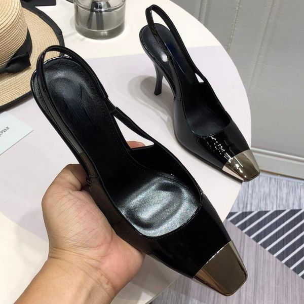 

sandals black high heels stiletto heel summer 2021 elegant metal square toe cap for women