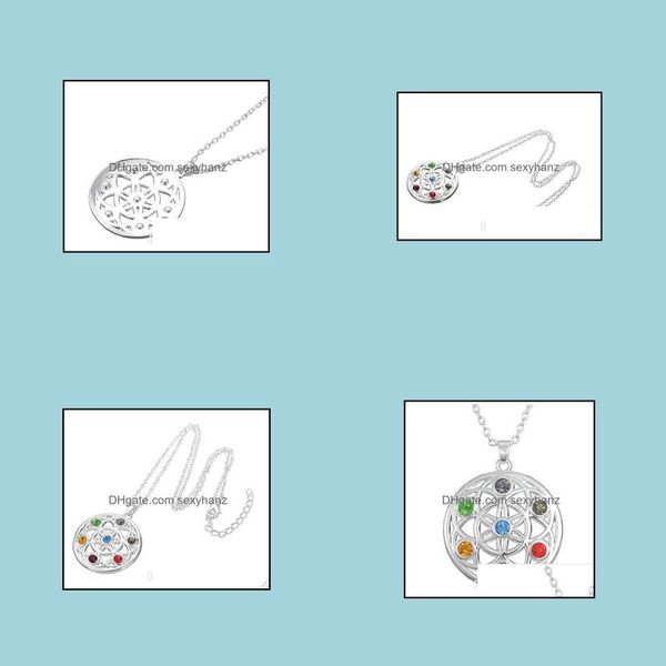 

pendant necklaces & pendants 10pcs/lot style seven colors chakra stones yoga om mandala potential healing energy necklace religious jewelry, Silver