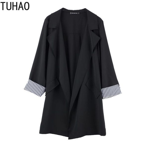 

women's trench coats tuhao1 women black long coat 4xl 3x plus size 2021 autumn office lady jackets loose open stitch big elegant, Tan;black
